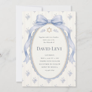 Convite Elegante Fita Toile Azul Poeirento Bar Mitzvah