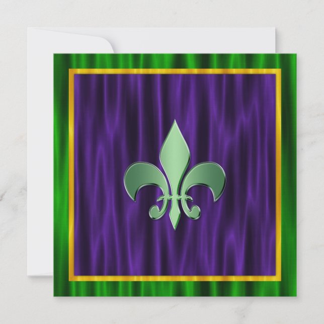 Convite Elegante Fleur De Lis Casamento de Mardi Gras (Frente)
