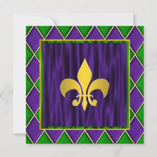 Convite Elegante Fleur De Lis Casamento de Mardi Gras (Frente)