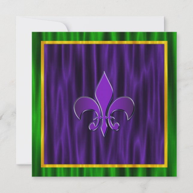 Convite Elegante Fleur De Lis Casamento de Mardi Gras (Frente)