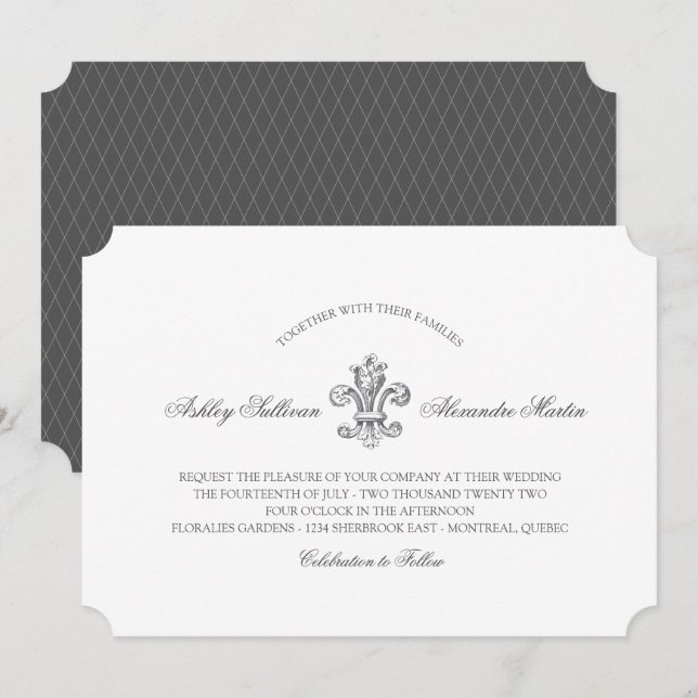 Convite Elegante Fleur de Lis Wedding 3 (Frente/Verso)