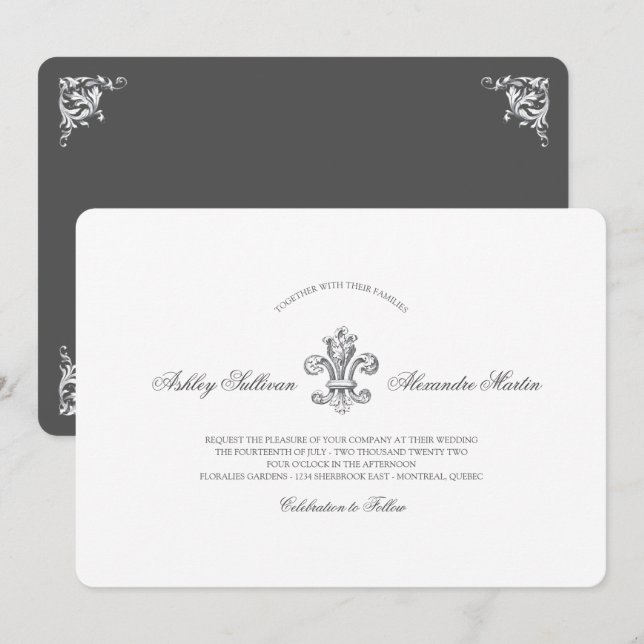 Convite Elegante Fleur de Lis Wedding Combo 2 (Frente/Verso)