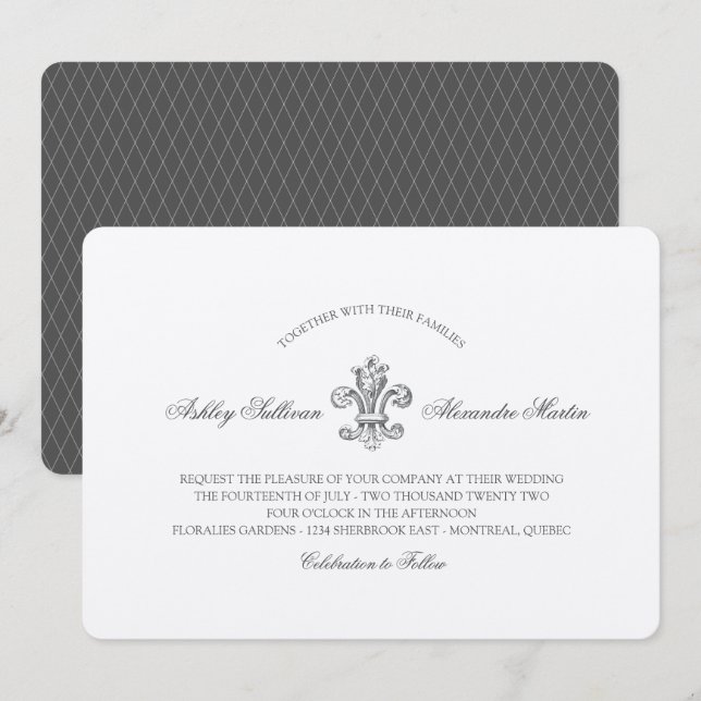 Convite Elegante Fleur de Lis Wedding e RSVP 2 (Frente/Verso)