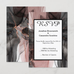 CONVITE ELEGANTE FLOATING PRETO ROSA RSVP