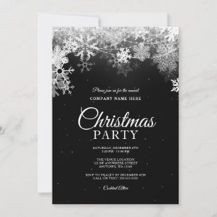 Convite Elegante Floco de Neve Preto e Branco Natal Corpor