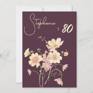 Convite Elegante Flor de Ameixa Rosada 80º Aniversário