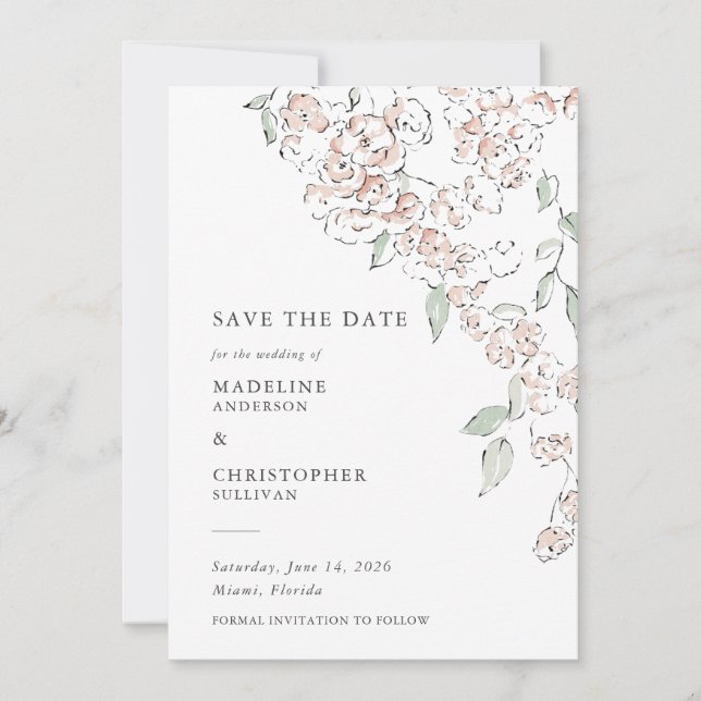 Convite Elegante Flor de Casamento Rosa Bege Save the Date (Frente)