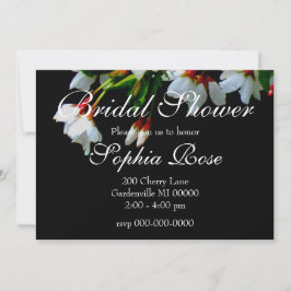 Convite Elegante Flor de Cerejeira Branco Preto