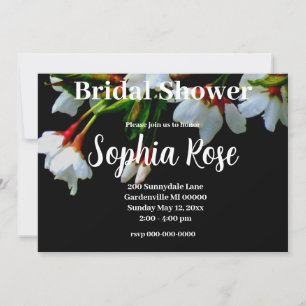 Convite Elegante Flor de Cerejeira Branco Preto