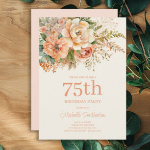 Convite Elegante Flor de Creme de Pêssego Aniversário de 7