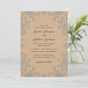 Convite Elegante Flor de Lace Azul Poeirento Casamento