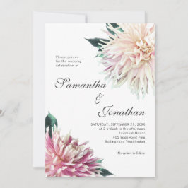 Convite Elegante Flor de Noiva Rosa Bege Dahlia Casamento