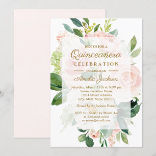 Convite Elegante Flor de Pêssego Macio Quinceanera Anivers