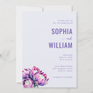 Convite Elegante Flor de Protea Lavanda