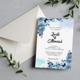 Convite Elegante Flor de Violeta Azul em Aquarela Casament
