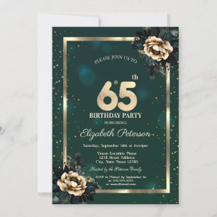 Convite Elegante Flor Dourado Quadro Estrelas Verde 65º