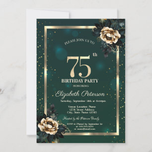 Convite Elegante Flor Dourado Quadro Estrelas Verde 75º