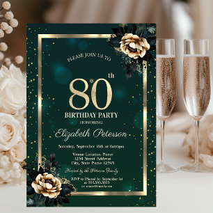 Convite Elegante Flor Dourado Quadro Estrelas Verde 80º
