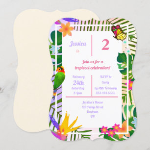 Convite Elegante Flor Tropical Verde Palmeira 2º Aniversár