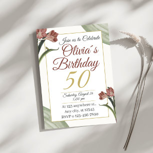 Convite Elegante Floral 50º – Flor de Ouro e Bege