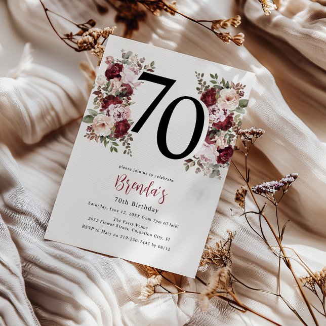 Convite Elegante Floral 70 Birthday (Criador carregado)