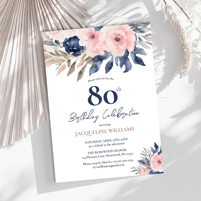 Convite Elegante Floral 80 Birthday (Criador carregado)