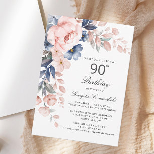 Convite Elegante Floral 90 Birthday