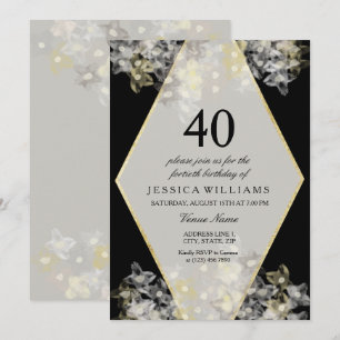 Convite Elegante Floral Água-marinha 40º Aniversário