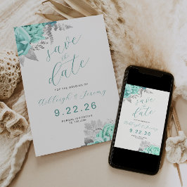 Convite Elegante Floral Água Prateado Salve a Data
