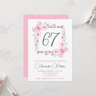 Convite Elegante Floral Água Rosa Aniversário de 67 anos