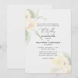 Convite Elegante Floral Amarelo Verde Creme Casamento