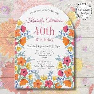 Convite Elegante Floral aniversário de 40 anos