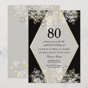 Convite Elegante Floral Aniversário de 80 Anos em Aquarela