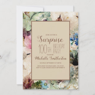 Convite Elegante Floral Aquarela 100º Aniversário