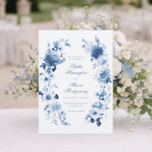 Elegante Floral Aquarela Azul Empoeirado Casamento