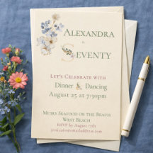 Elegante Floral Aquarela Creme Aniversário de 70 a