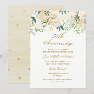 Convite Elegante Floral Aquarela Dourada Aniversário