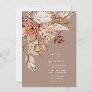 Convite Elegante Floral Aquarela Outono Inverno Casamento 