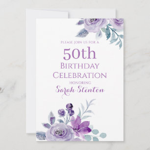 Convite Elegante Floral Aquarela para 50º Aniversário