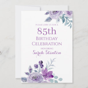 Convite Elegante Floral Aquarela para 85º Aniversário