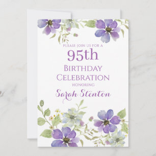 Convite Elegante Floral Aquarela para 95º Aniversário