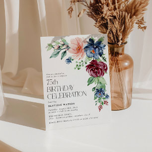 Convite Elegante Floral Aquarela para Surpresa de Aniversá