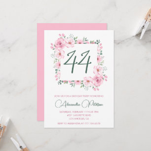 Convite Elegante Floral Aquarela Rosa Aniversário de 44 an