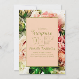 Convite Elegante Floral Aquarela Vintage Aniversário de 10