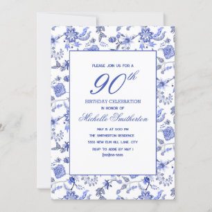 Convite Elegante Floral Azul Antigo Vintage 90º