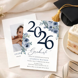 Convite Elegante Floral Azul Formatura 2026 Foto