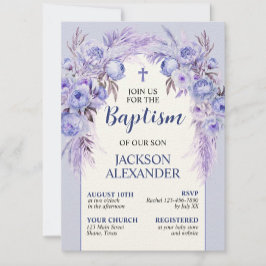 Convite Elegante Floral Azul Pastel Batismo