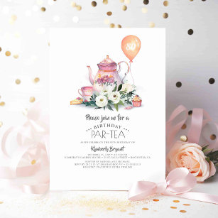 Convite Elegante Floral Birthday Par tea