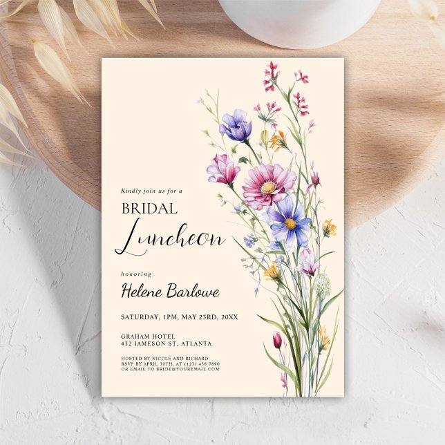 Convite Elegante Floral Bohemian Wildflower Bridal Luncheo (Elegant Floral Bohemian Wildflower Bridal Luncheon Invitation)