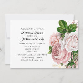 Convite Elegante floral botânica rosa azul marinho branco 